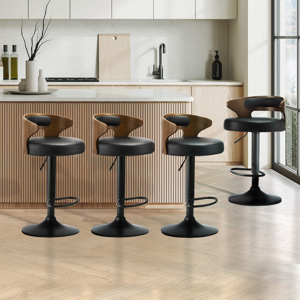Set of 2 Bar Stools with Gas Lift Swivel Black
