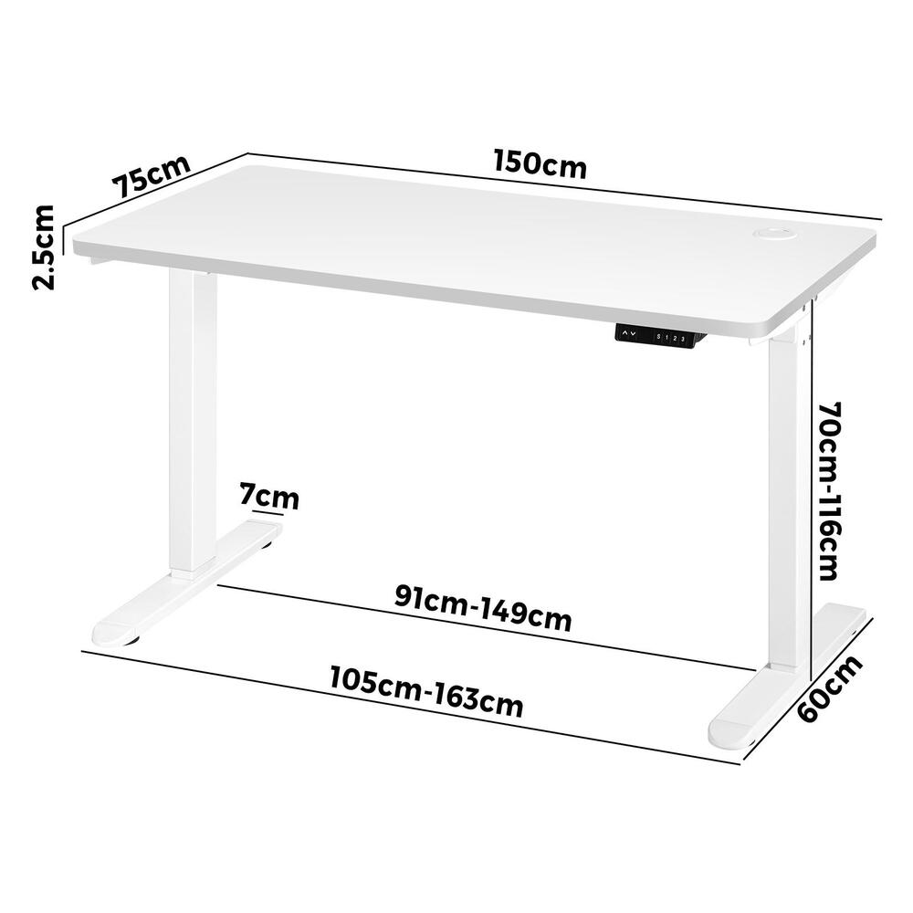 Adjustable Motorized Standing Desk 150cm White
