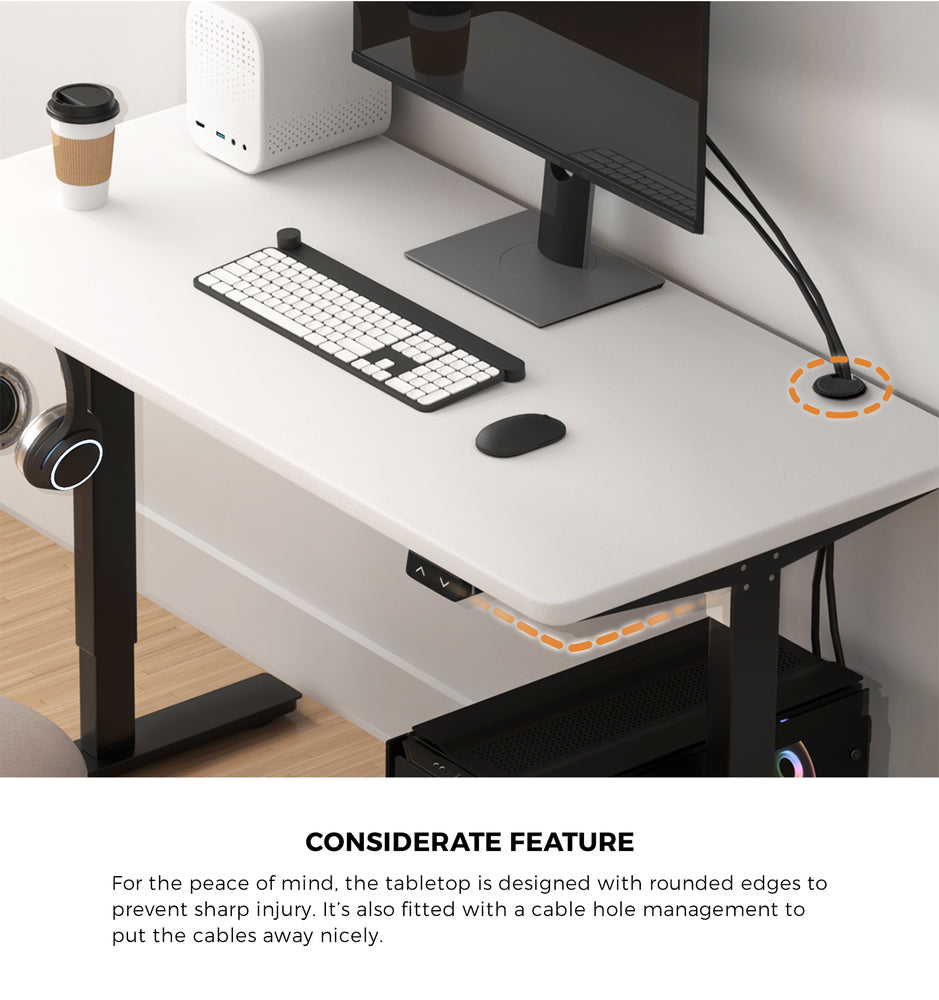 Electric Standing Desk Single Motor 150cm Black and White