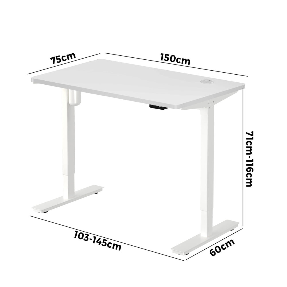 Electric Standing Desk Single Motor 150cm White and Walnut