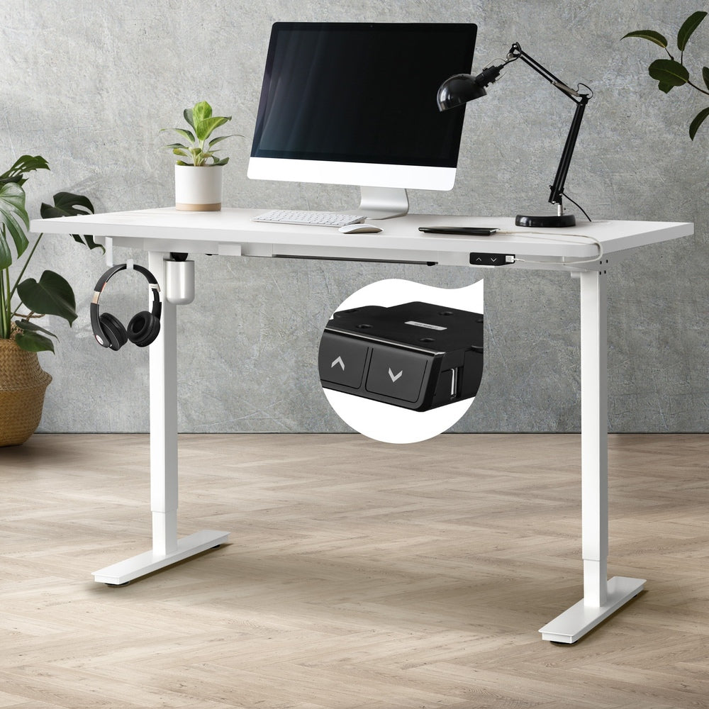 Electric Standing Desk Single Motor 150cm White and Walnut