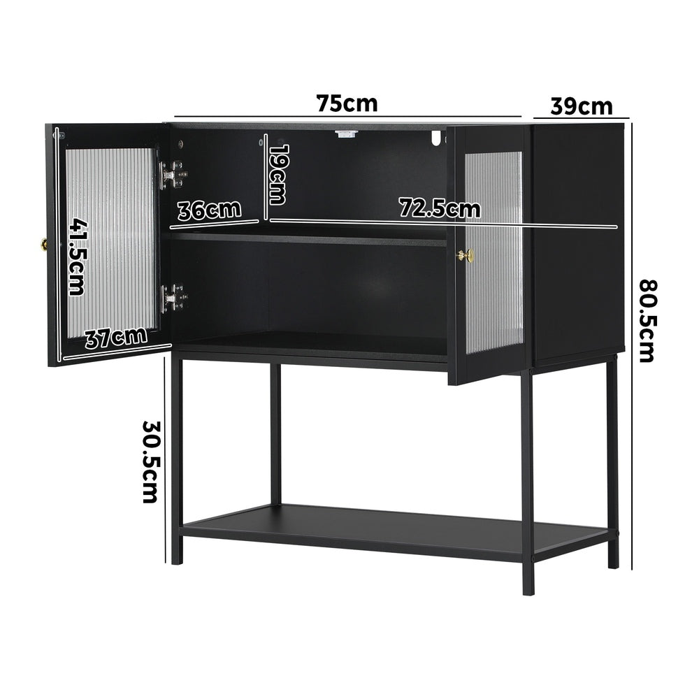 Black Bathroom Cabinet with Two Tempered Glass Doors