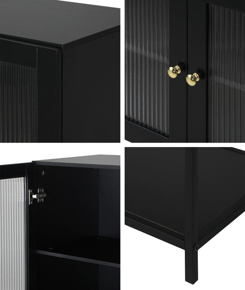 Black Bathroom Cabinet with Two Tempered Glass Doors