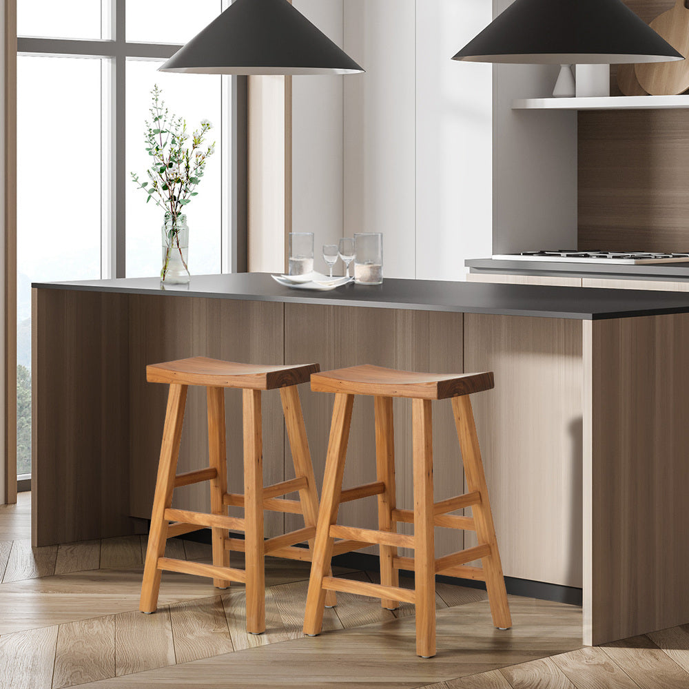 2 pcs Wooden Bar Stools Counter Height Natural