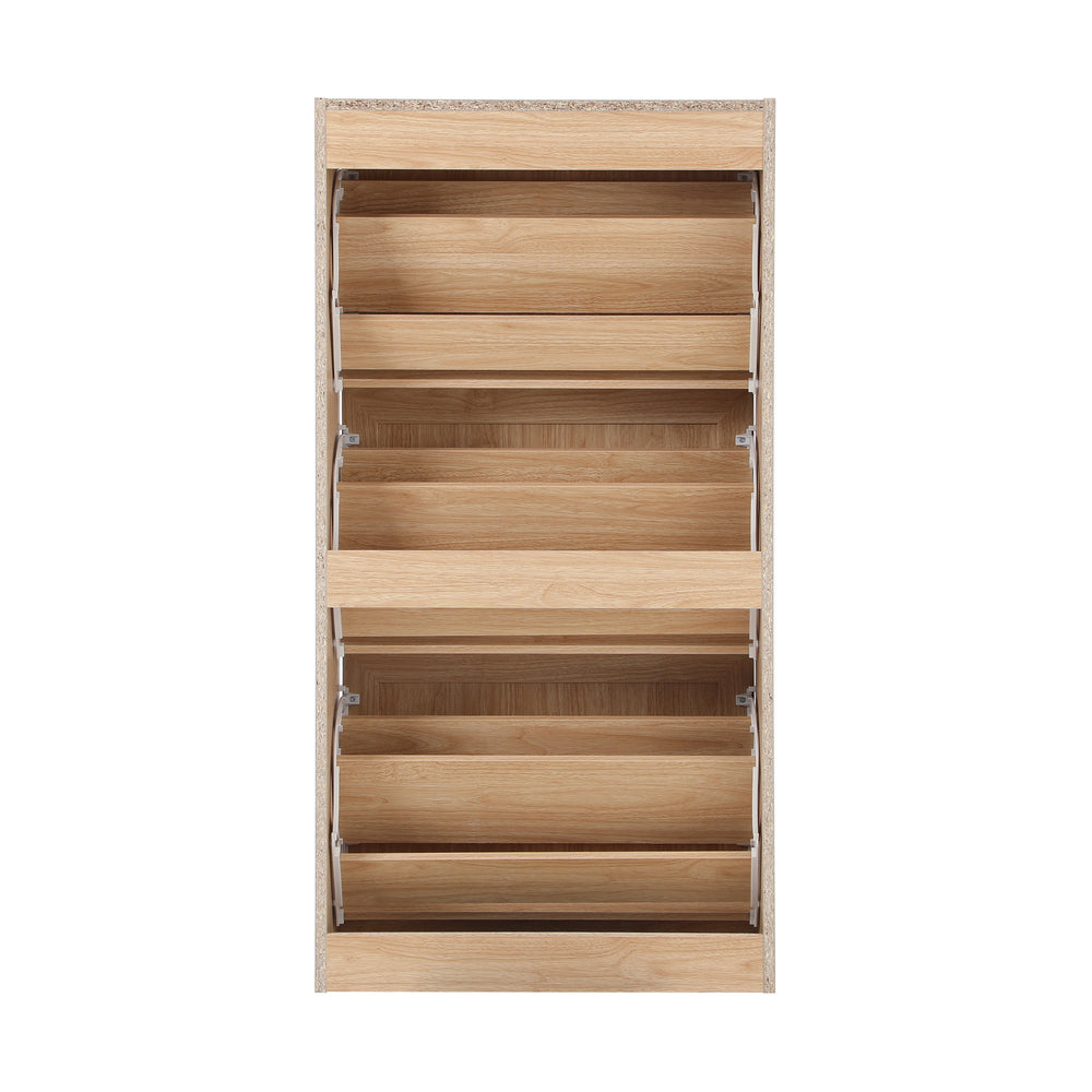 Shoe Cabinet with 3 Compartments and Rattan Doors