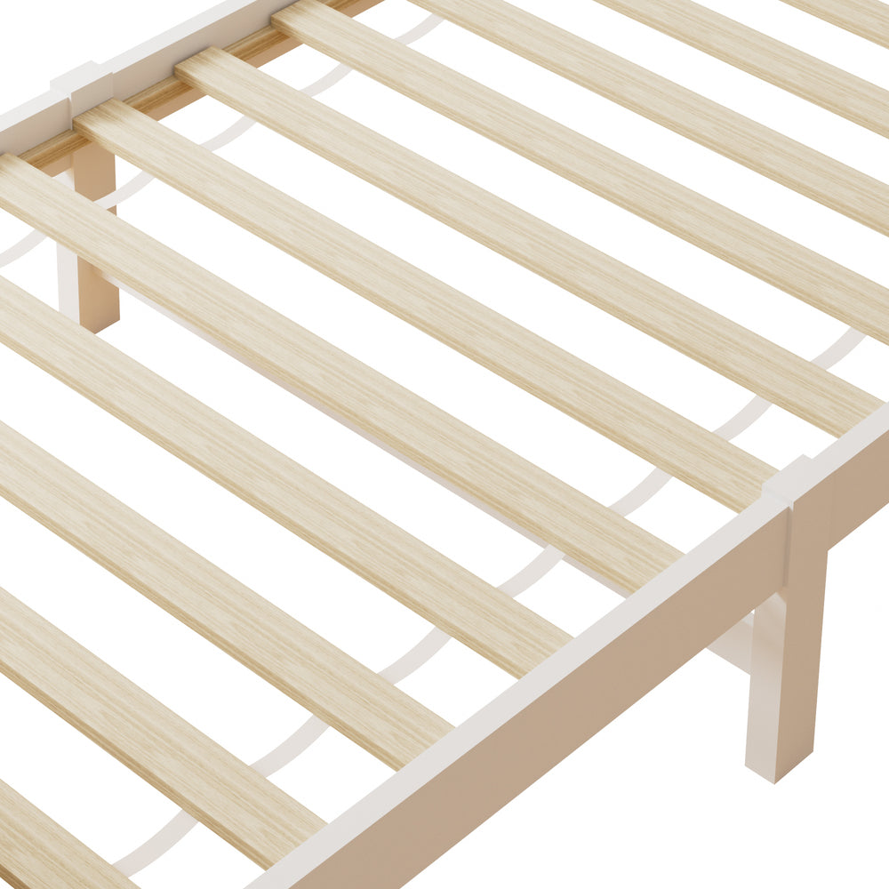 White Wooden Single Bed Frame with Trundle Drawers