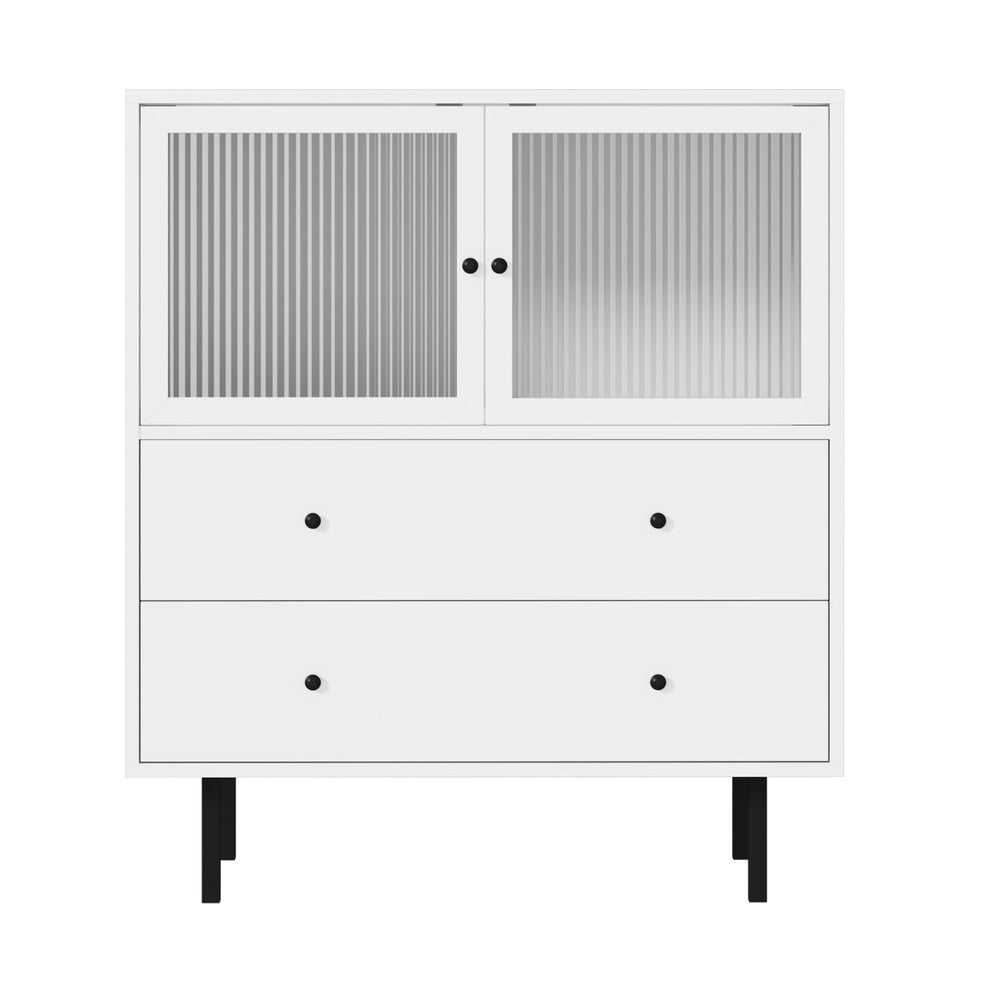 White Sideboard with Tempered Glass Door and 2 Drawers
