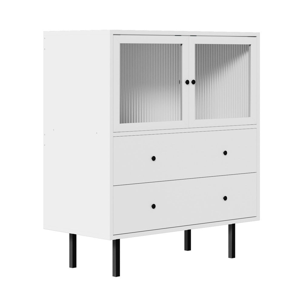 White Sideboard with Tempered Glass Door and 2 Drawers