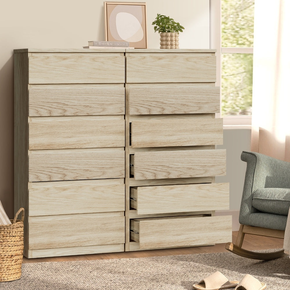 Natural Tallboy Dresser Table with 6 Chest of Drawers
