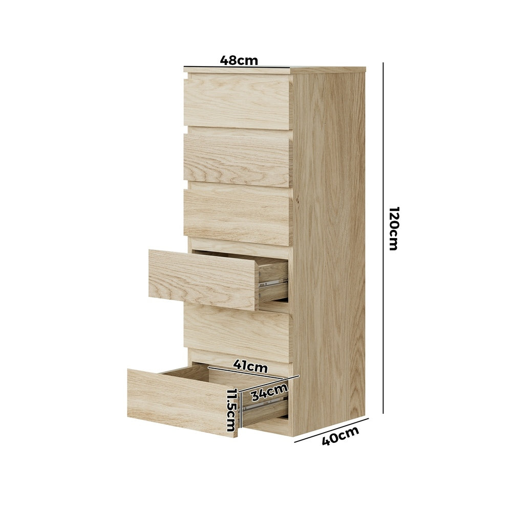Natural Tallboy Dresser Table with 6 Chest of Drawers