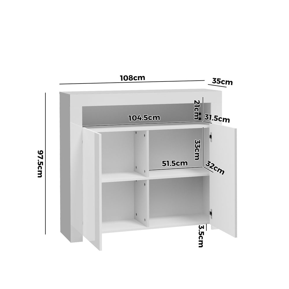 White High Gloss Buffet Sideboard with LED RGB Lights and 2 Doors
