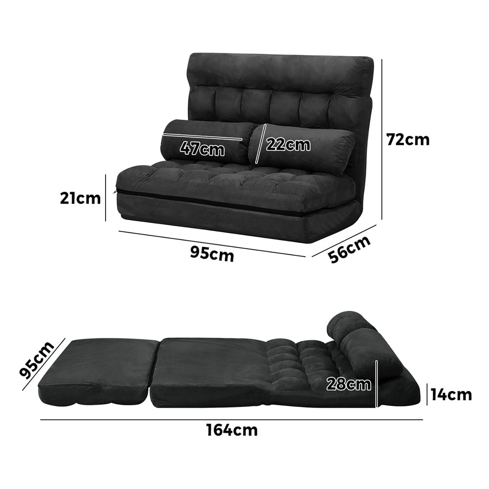 Charcoal Folding 2 Seater Floor Recliner Lounge Sofa Bed