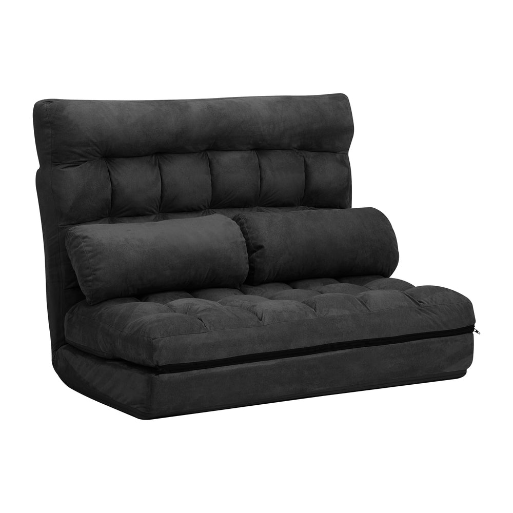 Charcoal Folding 2 Seater Floor Recliner Lounge Sofa Bed