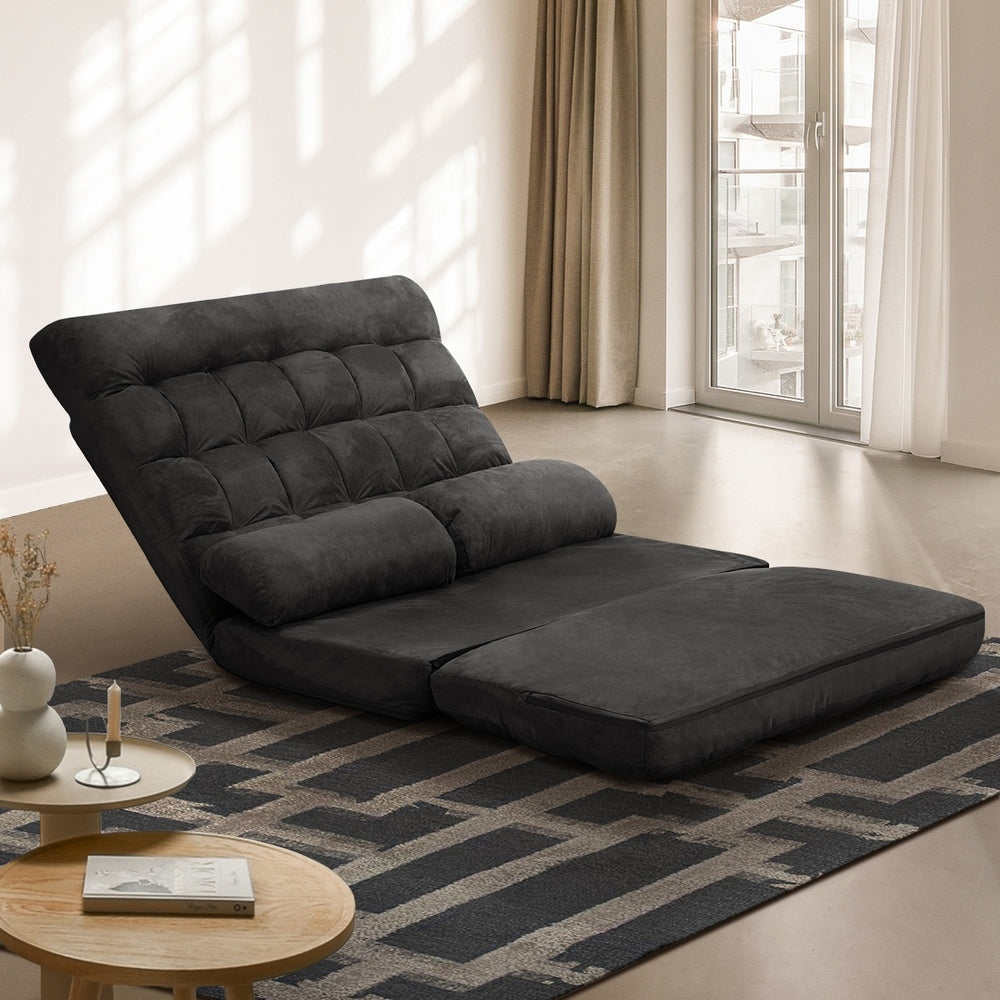 Charcoal Folding 2 Seater Floor Recliner Lounge Sofa Bed