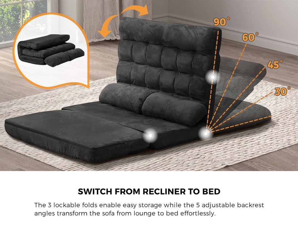 Charcoal Folding 2 Seater Floor Recliner Lounge Sofa Bed
