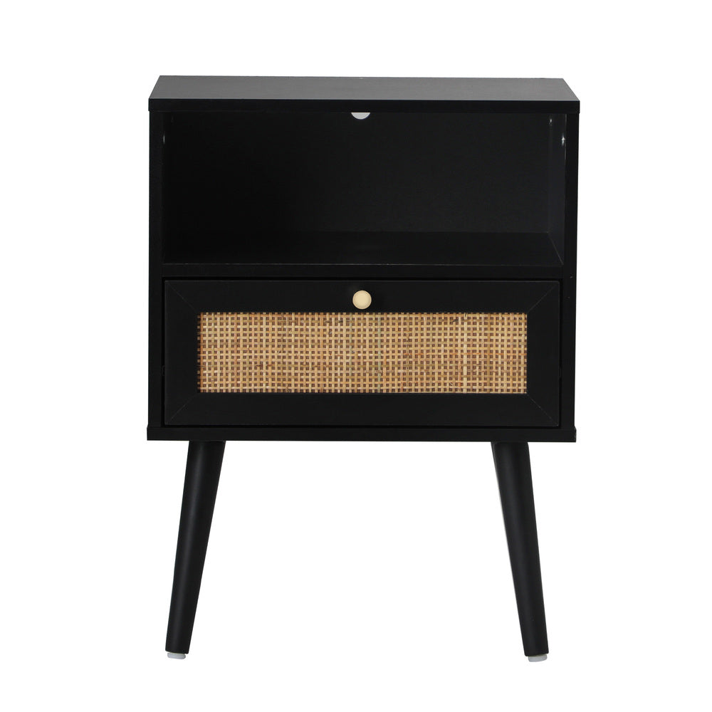 Set of 2 Rattan Bedside Tables with Storage Drawer and Shelf