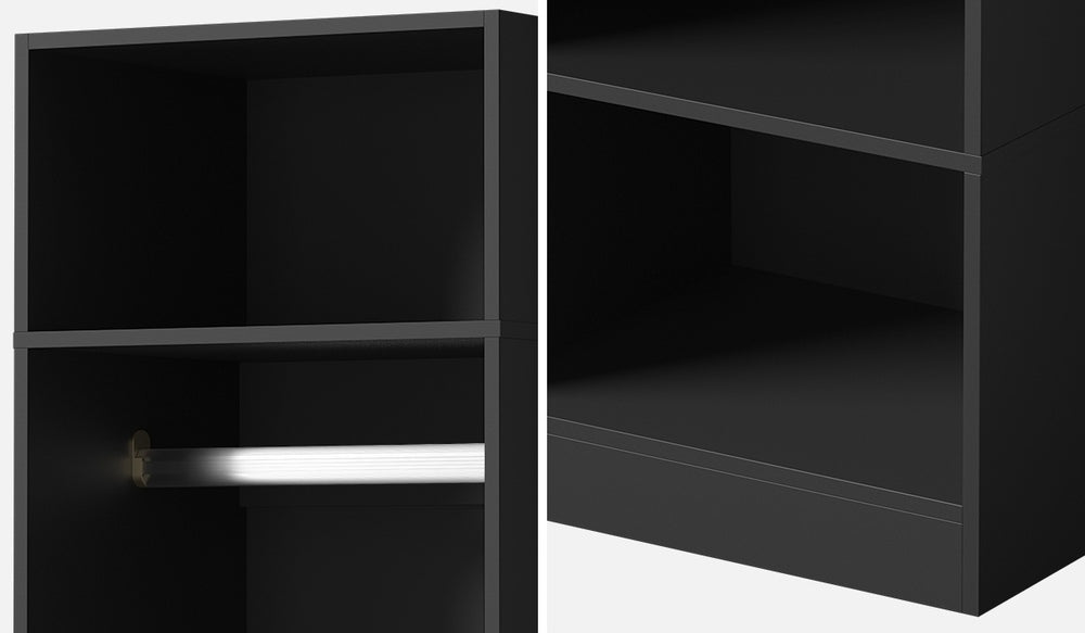 Black Open Wardrobe Shelf Unit with 3 Shelves and Hanging Rail