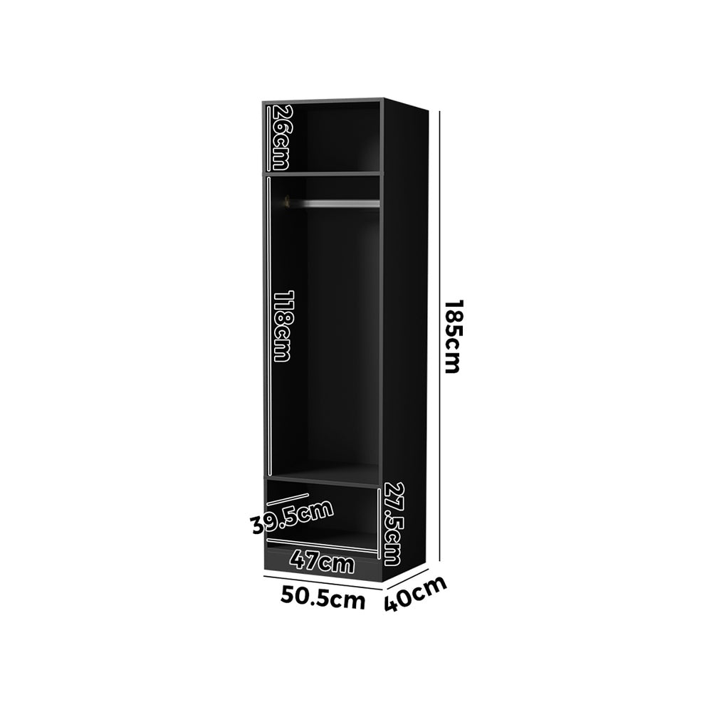 Black Open Wardrobe Shelf Unit with 3 Shelves and Hanging Rail