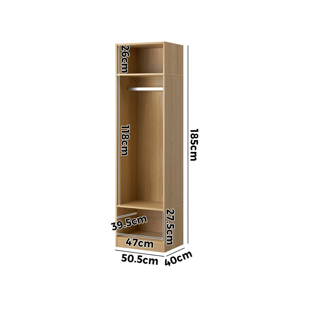 Natural Open Wardrobe Shelf Unit with 3 Shelves and Hanging Rail