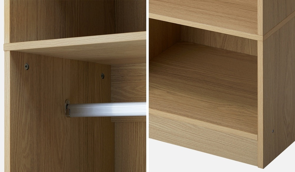 Natural Open Wardrobe Shelf Unit with 3 Shelves and Hanging Rail