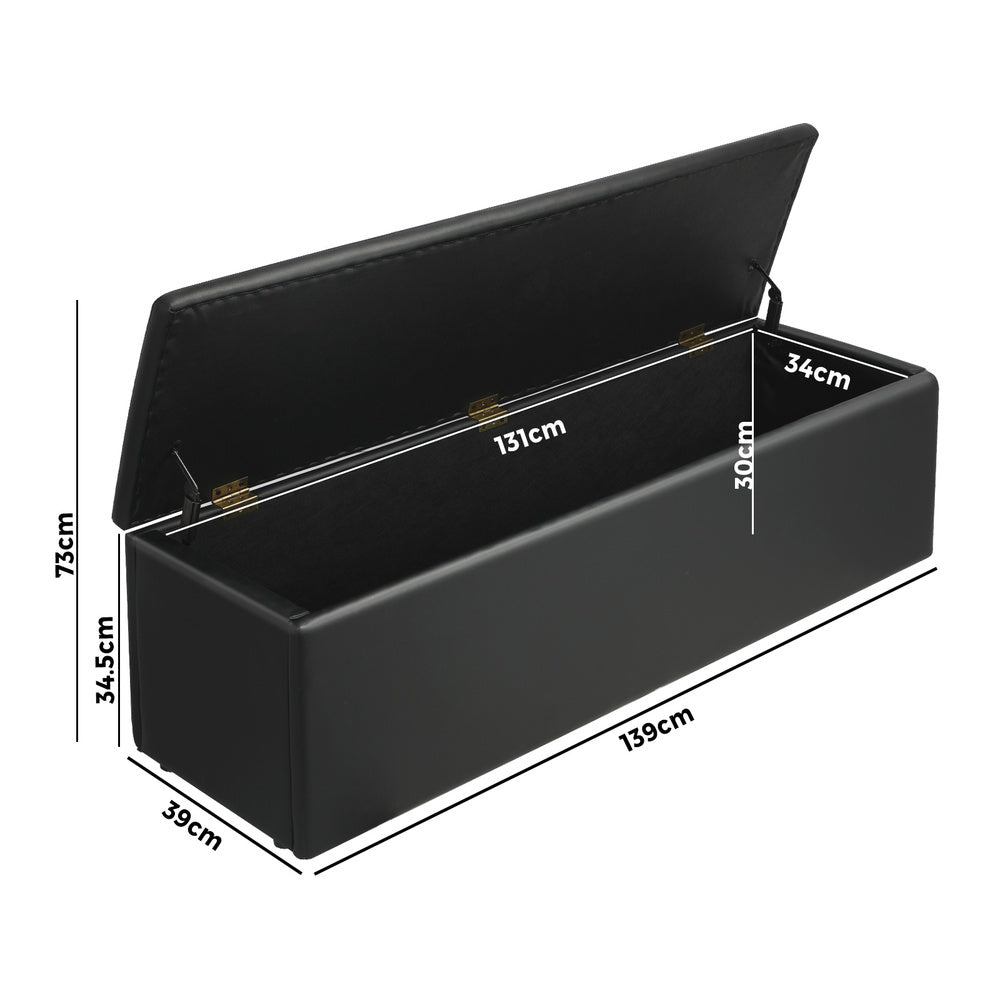 Black XL PU Leather Storage Ottoman