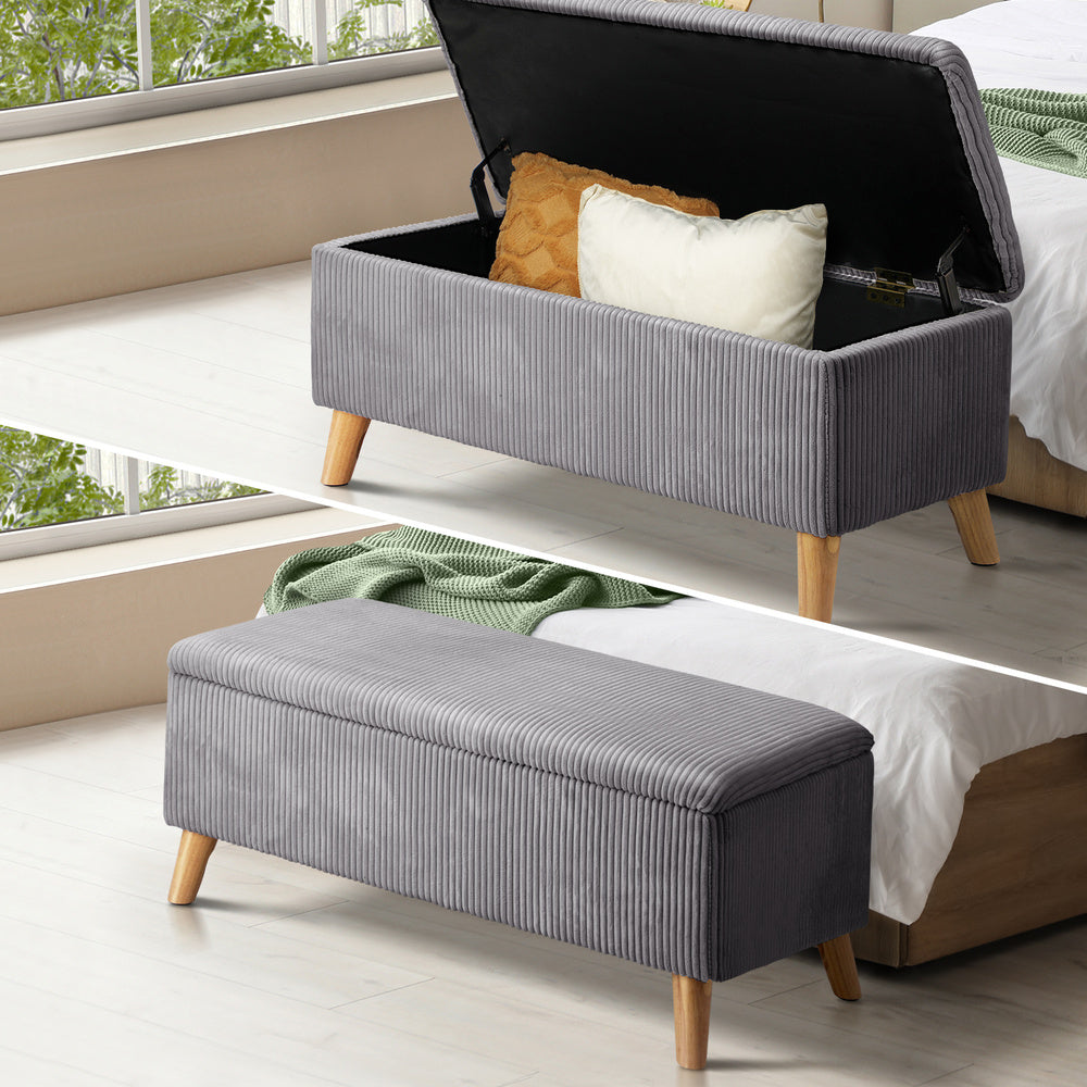 Grey Large Polyester Storage Ottoman Blanket Box