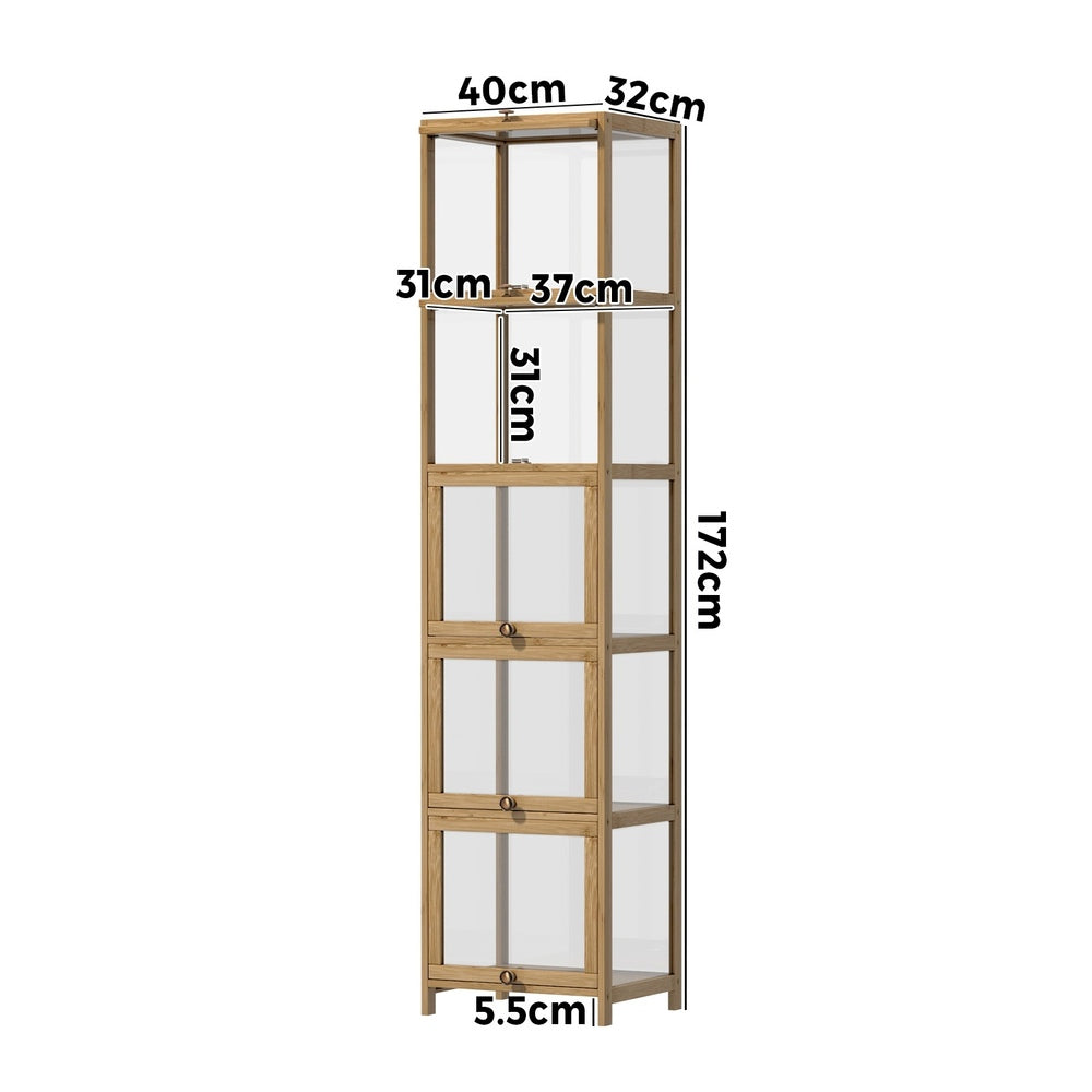 Oak Slim Display Cabinet with 5-Tier Clear Shelves