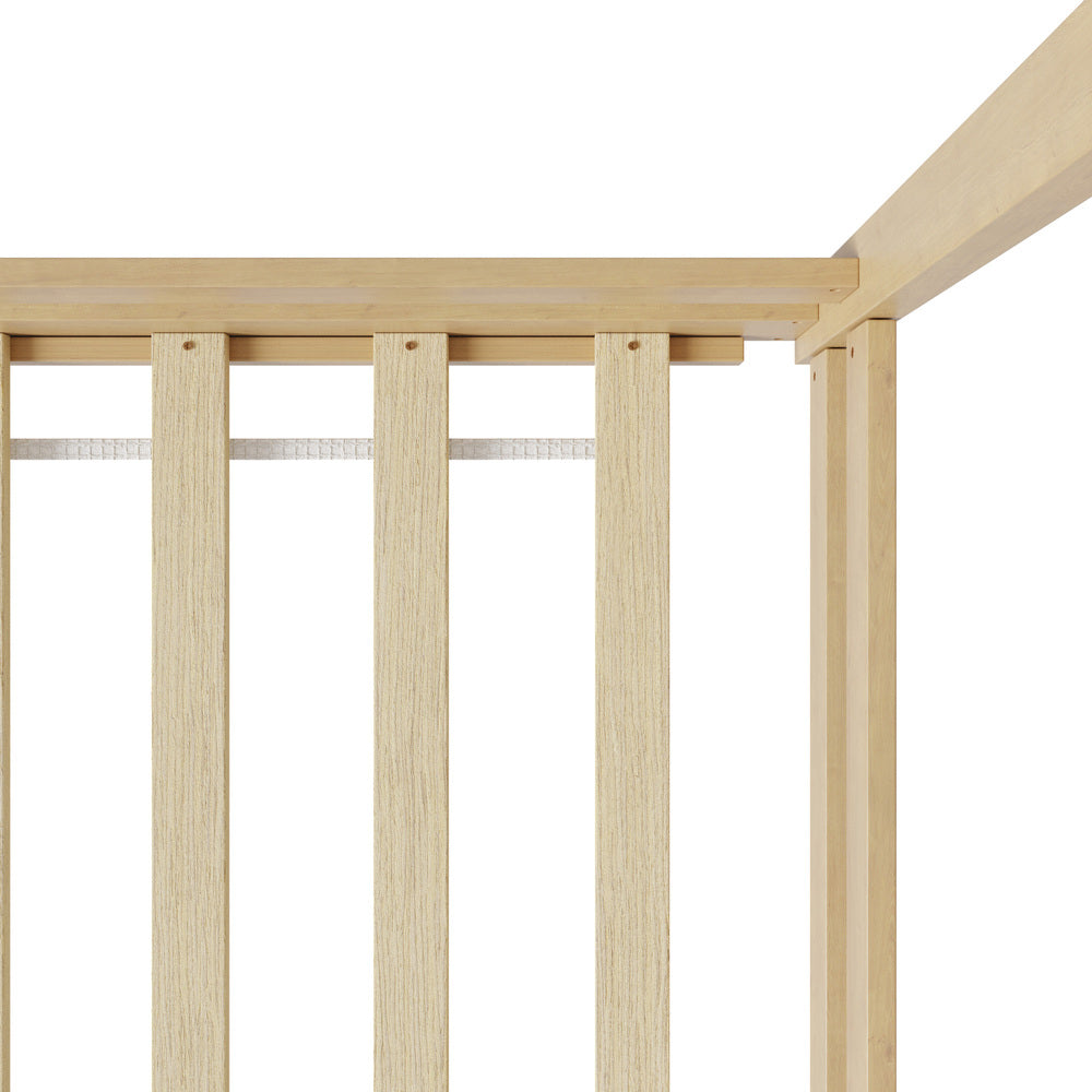 Natural Wooden Single Size Kids House Bed Frame with Fence