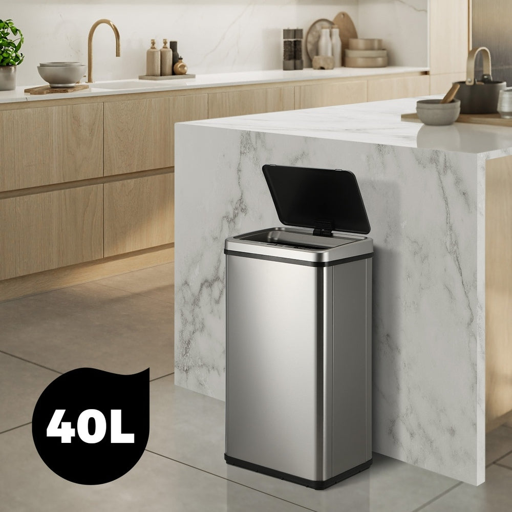 Silver 40L Automatic Motion Sensor Rubbish Bin