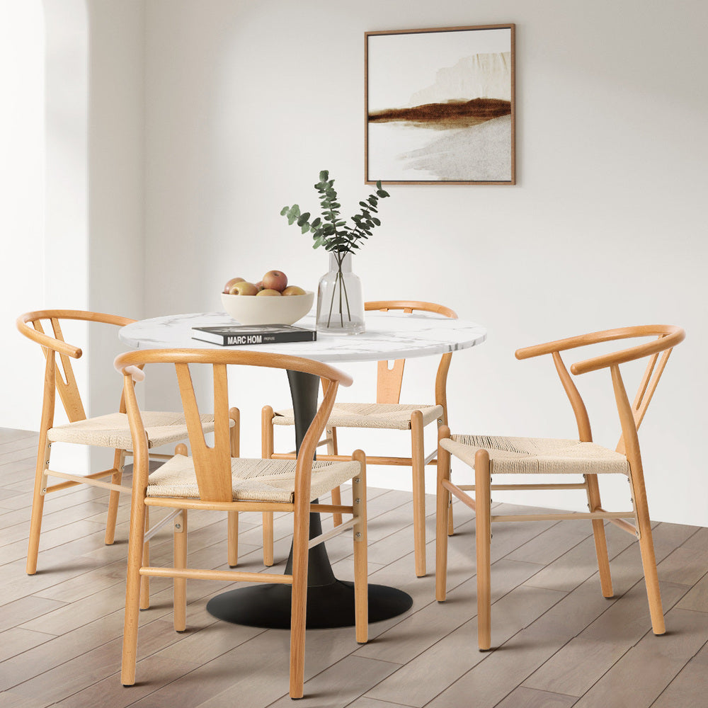 Set of 4 Wooden Wishbone Shaped Dining Chairs