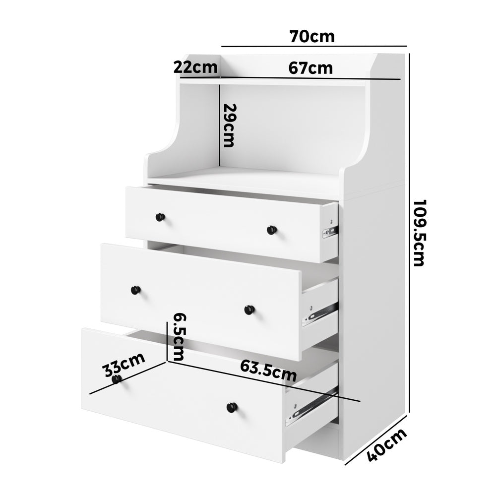 White Sideboard Buffet Cupboard with 3 Drawers