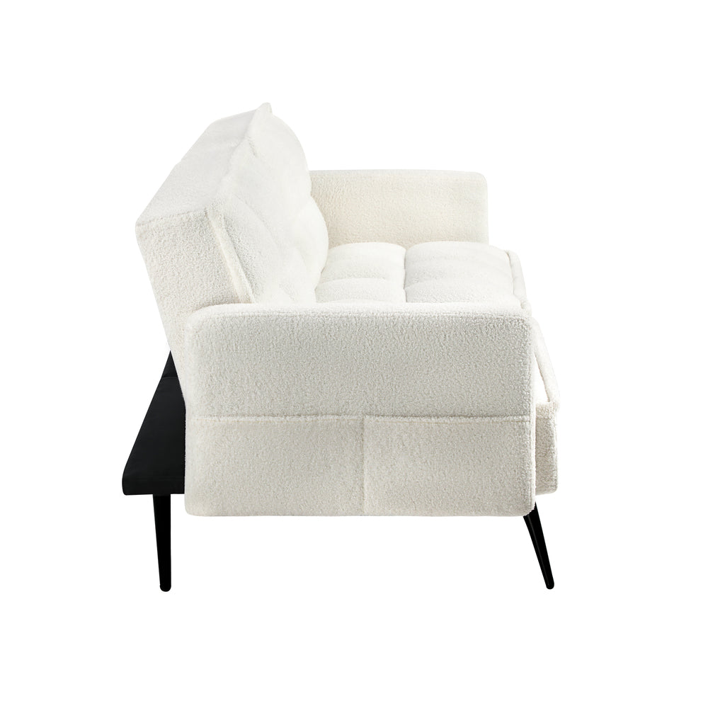 White Boucle Sherpa 3 Seater Convertible Sofa Bed Lounge Couch