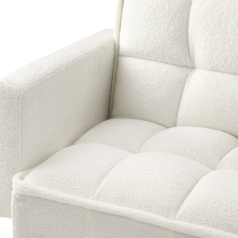 White Boucle Sherpa 3 Seater Convertible Sofa Bed Lounge Couch