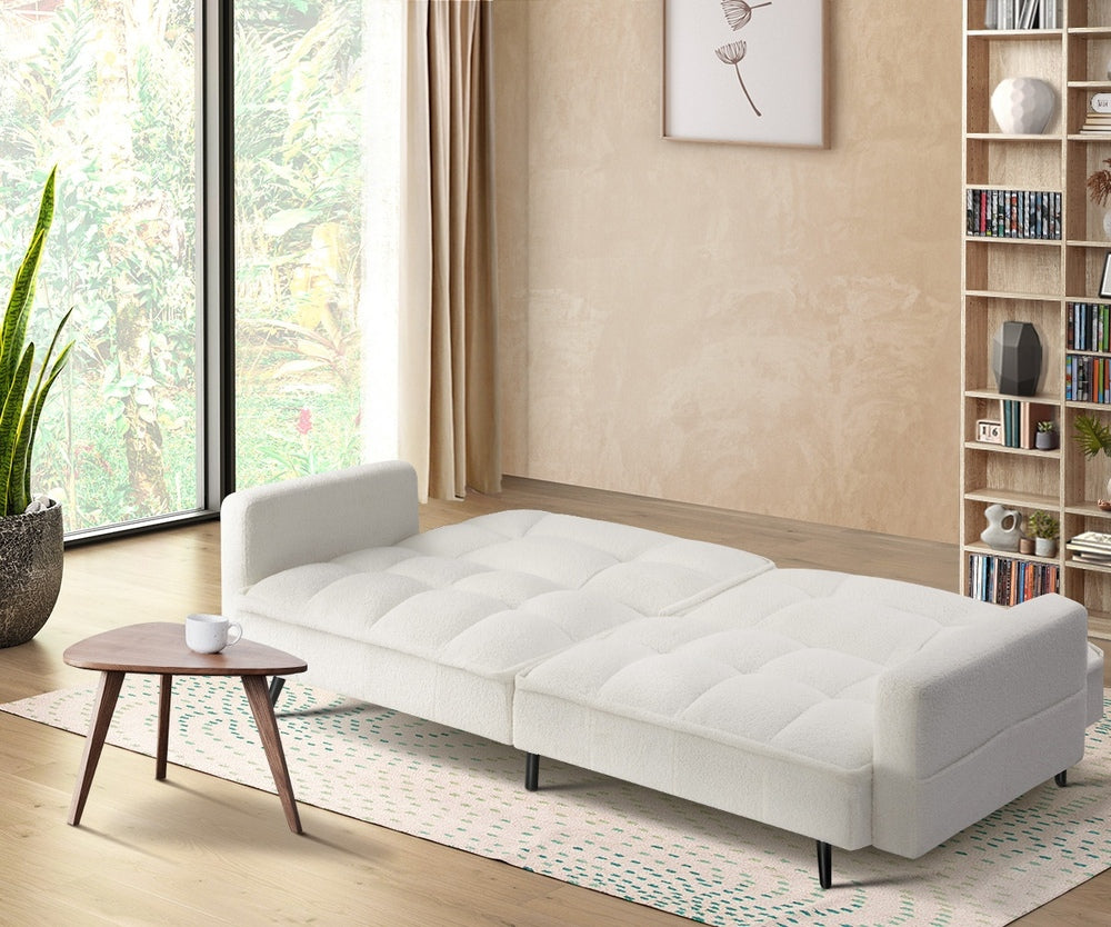 White Boucle Sherpa 3 Seater Convertible Sofa Bed Lounge Couch