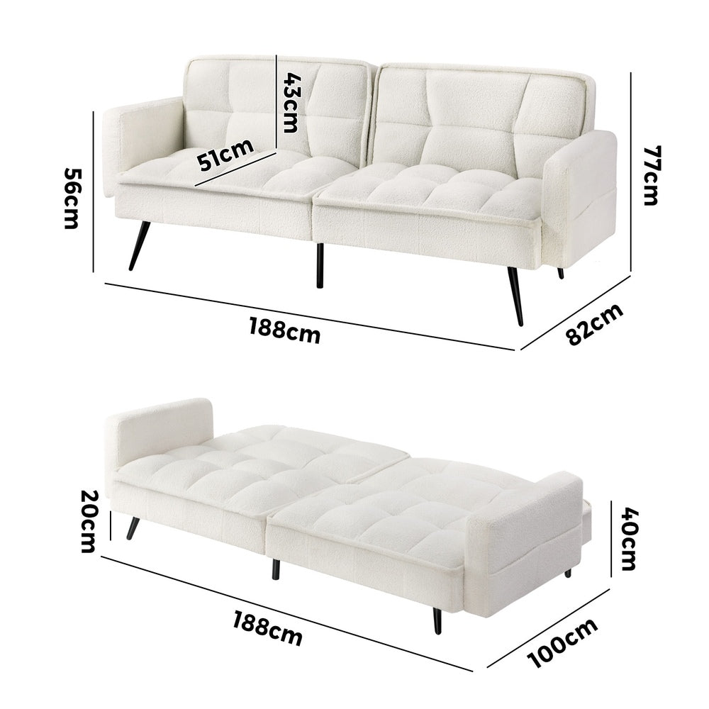 White Boucle Sherpa 3 Seater Convertible Sofa Bed Lounge Couch