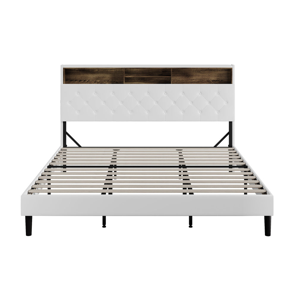 King Size White Bed Frame with LED Storage Bedhead