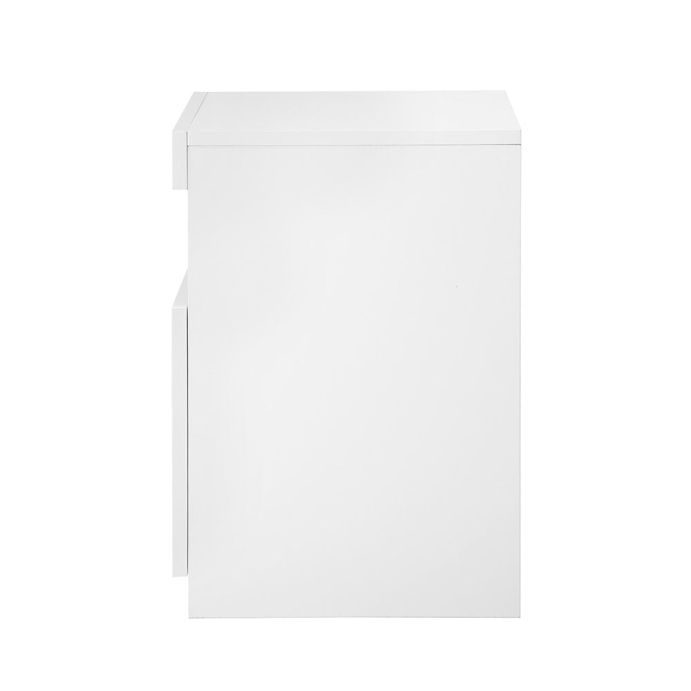 White Bedside Table LED Nightstand with Shelf