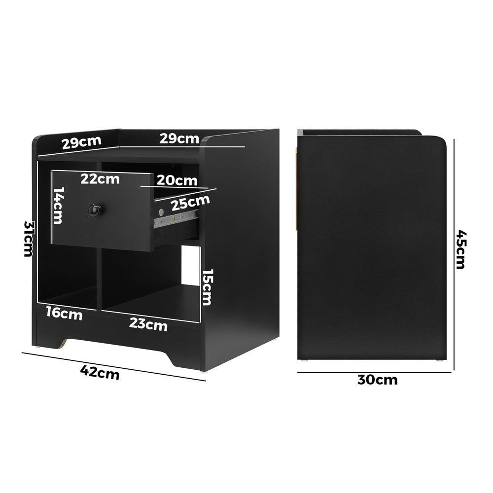 Set of Two Black Bedside Tables Nightstand with Shelf