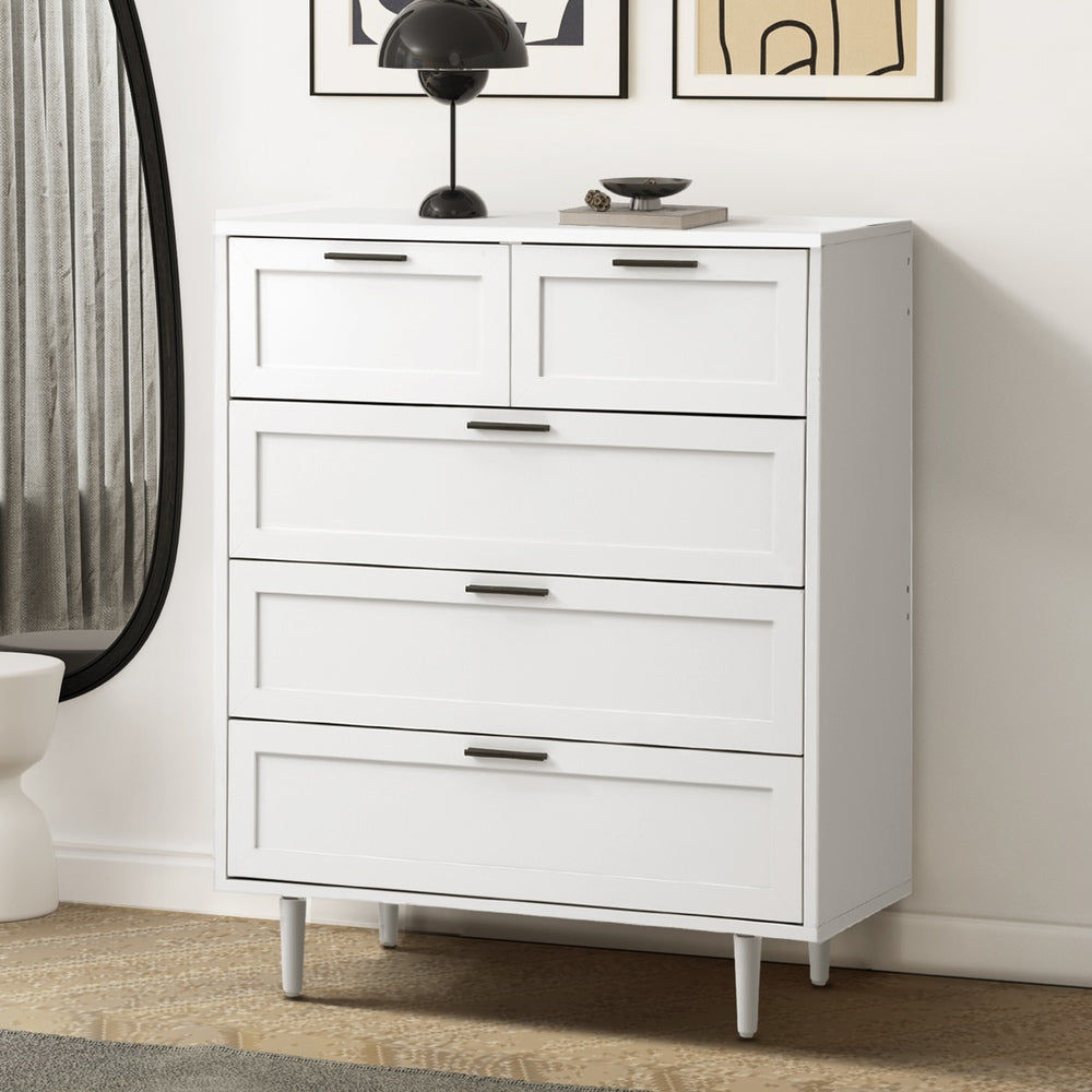White Tallboy Dresser with Five Drawers