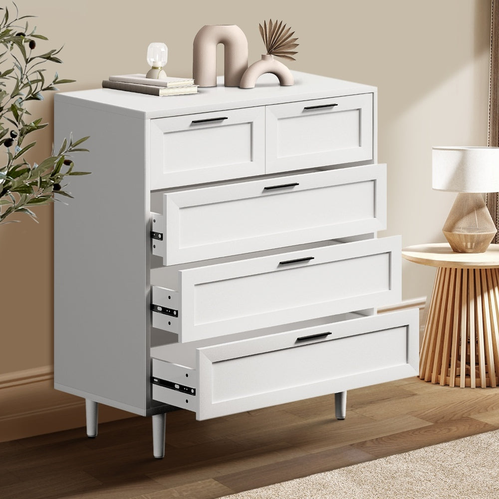 White Tallboy Dresser with Five Drawers