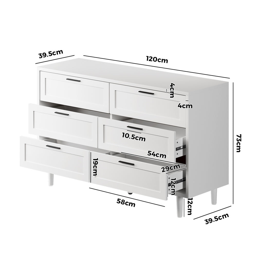 White Tallboy Dresser with Six Drawers