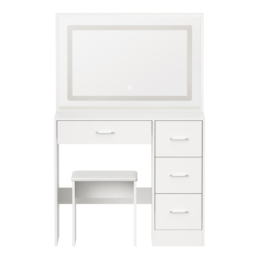 White Dressing Table and Stool Set with Large Mirror and LED Light