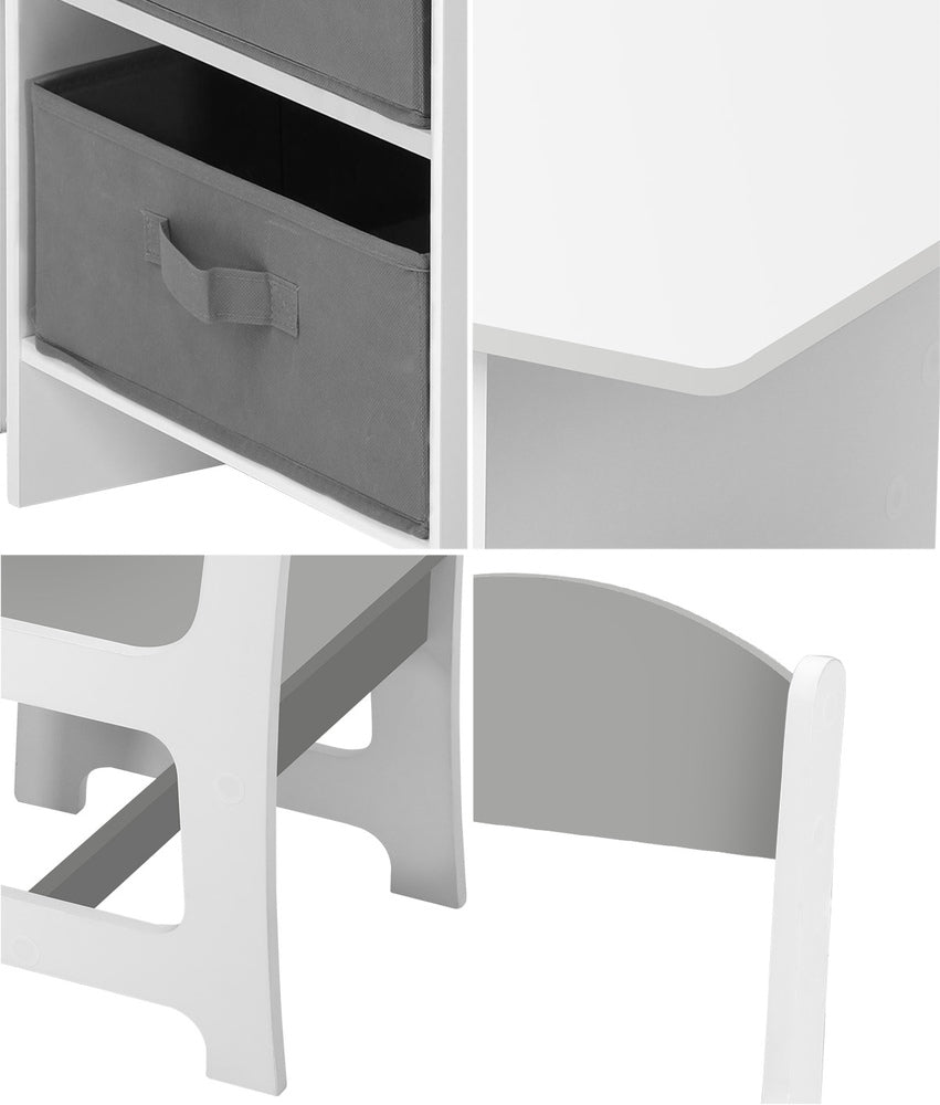 White and Grey Kids Table and Chair Set with Storage Bins