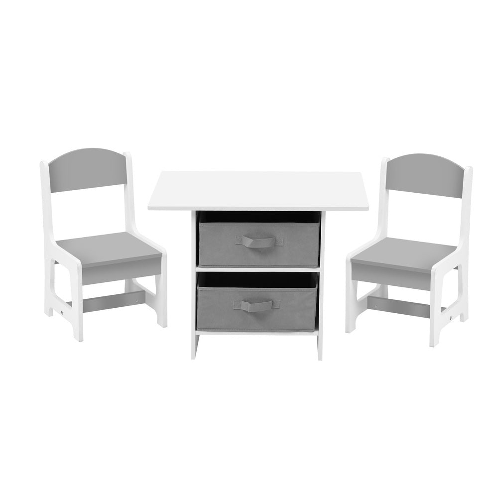 White and Grey Kids Table and Chair Set with Storage Bins