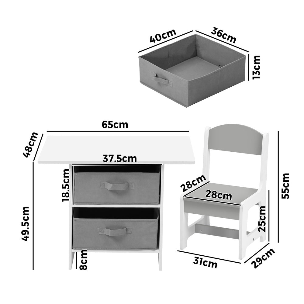 White and Grey Kids Table and Chair Set with Storage Bins