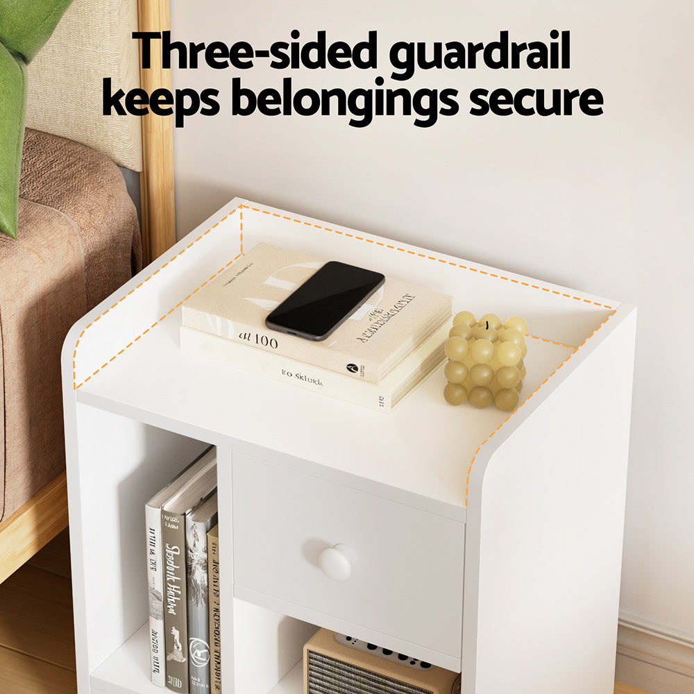 Artiss Bedside Table Drawer Nightstand Side End Table Storage Open Shelf White