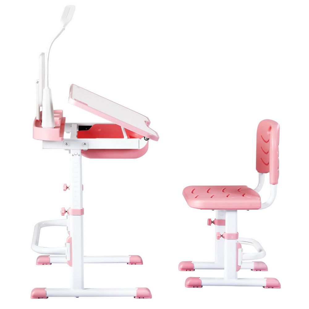 Table and Chair Adjustable Study Desk w/ LED Lamp Pink