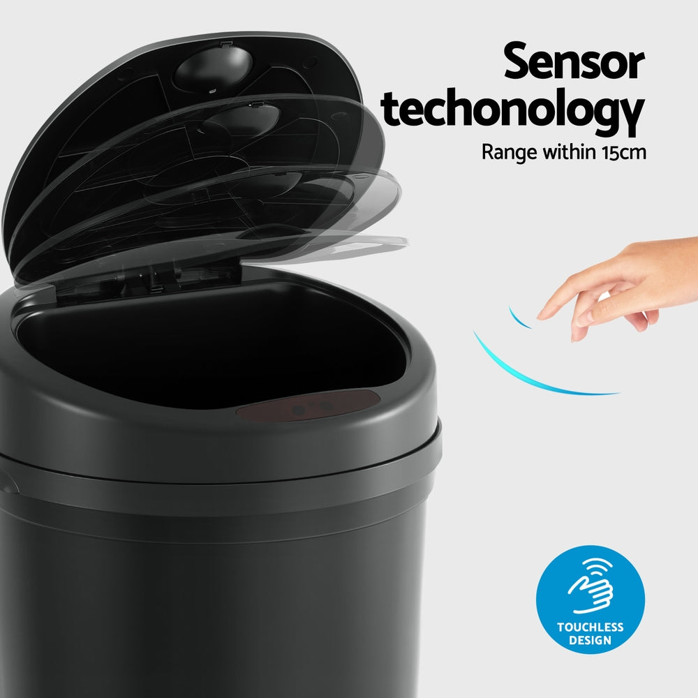 9L Devanti Sensor Bin Motion Rubbish Bins Kitchen Automatic Trash Can Black