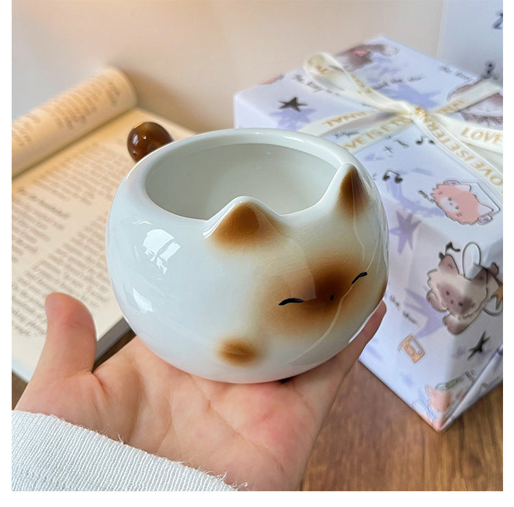 White And Brown Ceramic Cat Mug