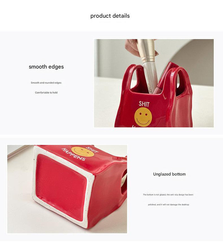 Red Ceramic Desktop Organizer